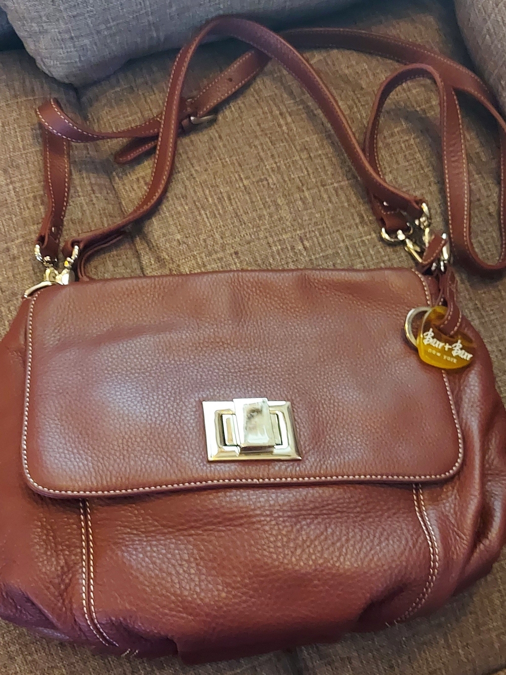 Barr & Barr Leather Crossbody Bag with Gold Turn-Lock - Brown